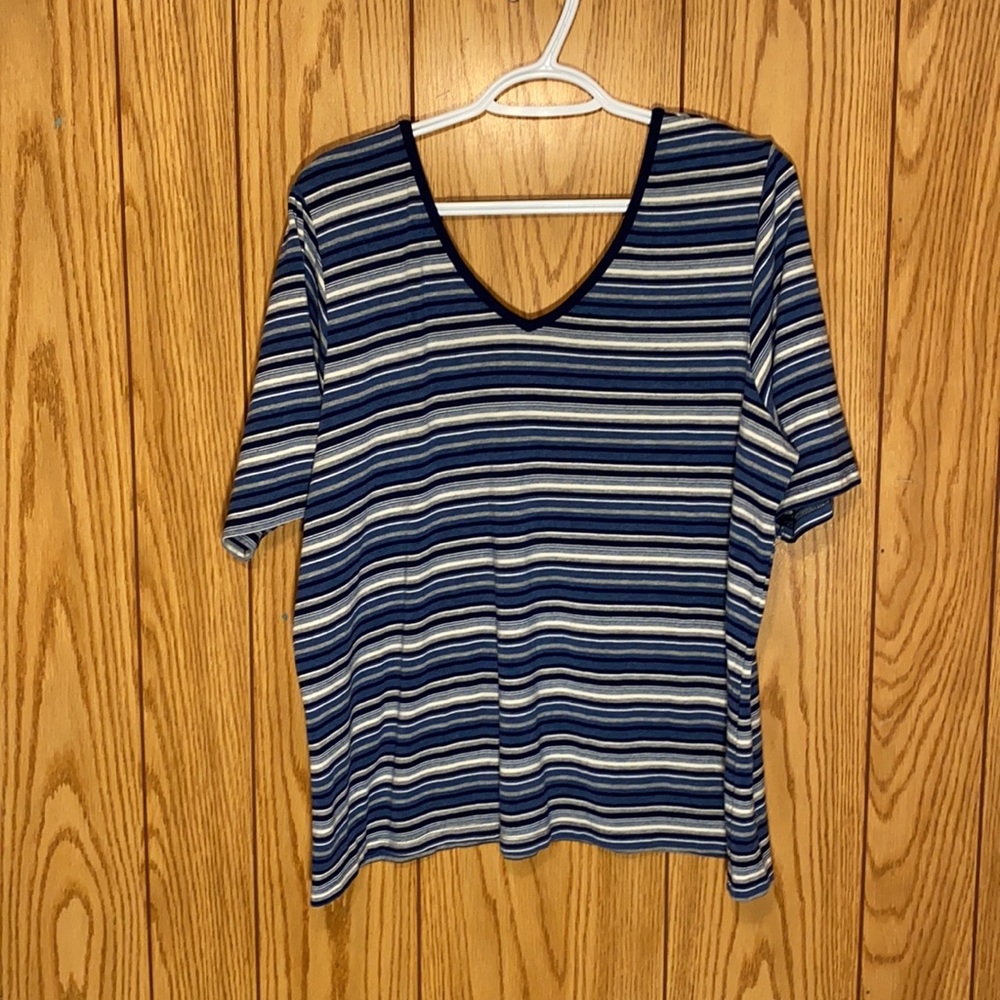 🔥Blue Striped Short Sleeve Top / Plus Size Womens 18 - Picture 4 of 4